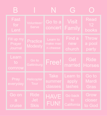 2023 Goals Bingo Card