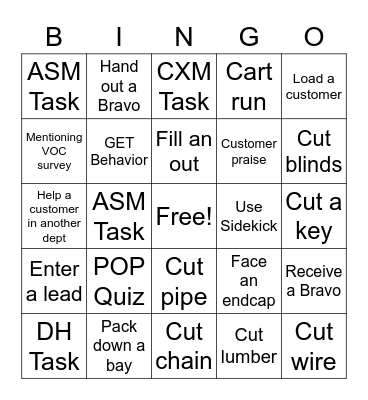 Home Depot Bingo Card
