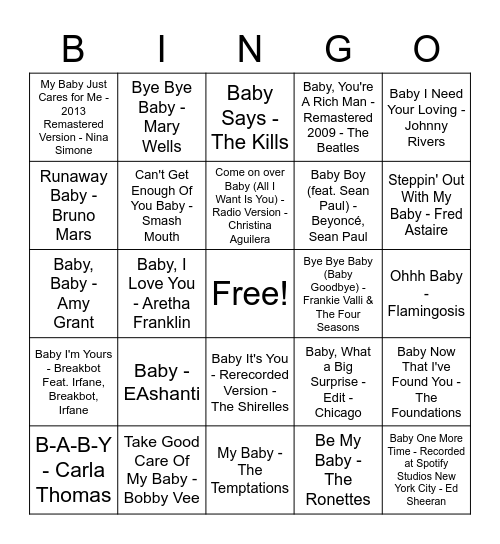 Alyssa's Baby Shower Bingo Card