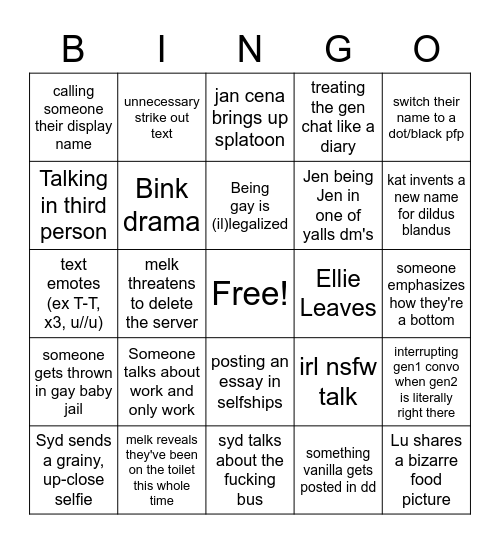 Bullies of Hole 2 Bingo Card