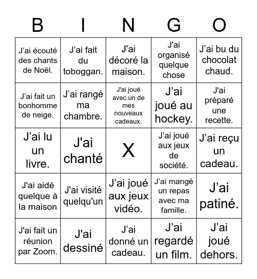 Vacances d'hiver Bingo Card