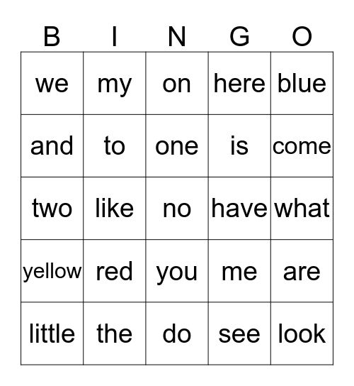 Popcorn Word Bingo Card