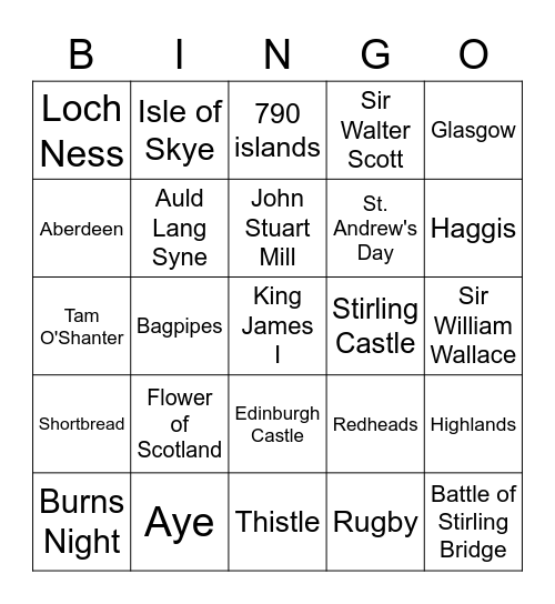 BURNS NIGHT Bingo Card