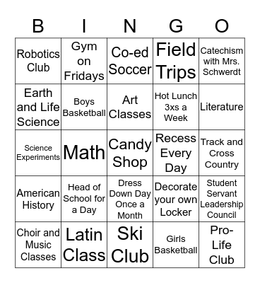 Griffin Bingo Card