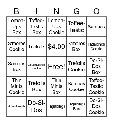 Girl Scout Cookie Bingo Card