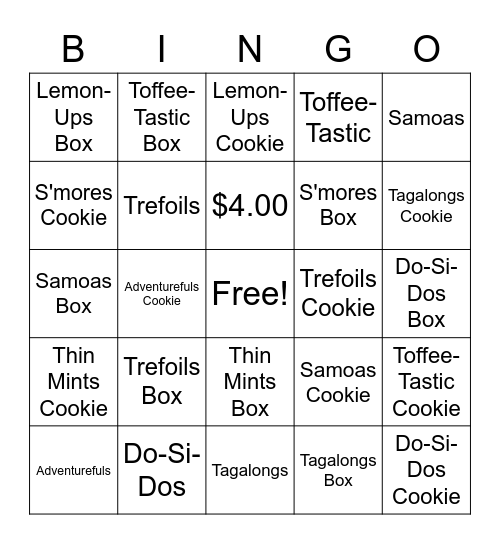 Girl Scout Cookie Bingo Card