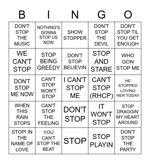 STOP Bingo Card