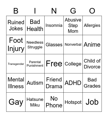 Amelia Bingo Card