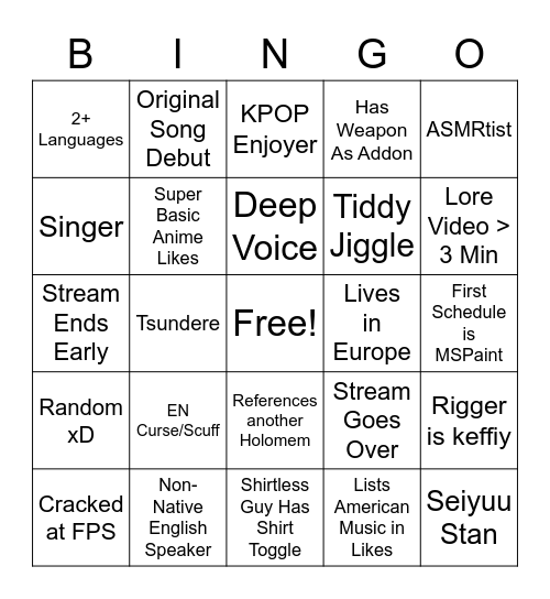 HoloTempus Debut Bingo Card