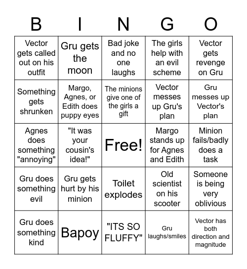 Despicable Me Bingo Card