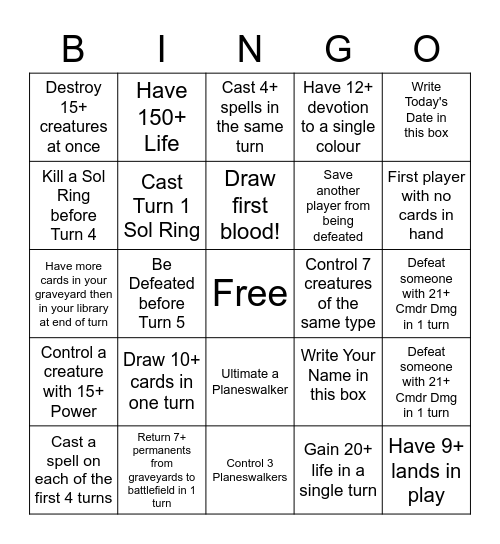 MTG Commander Bingo! Week 4 Bingo Card