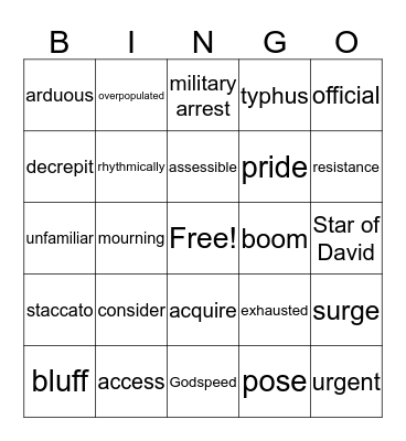 Vocabulary Bingo Card