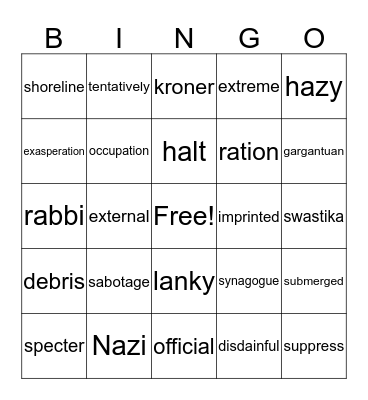 Vocabulary Bingo Card