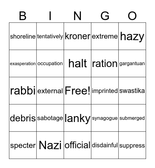 Vocabulary Bingo Card