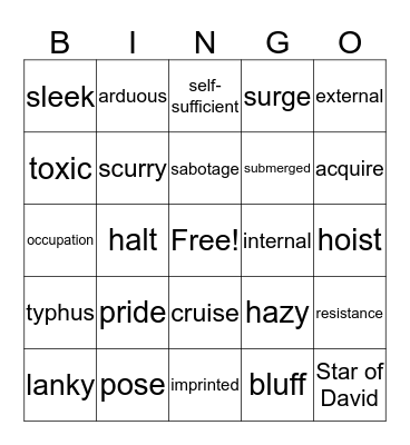 Vocabulary Bingo Card