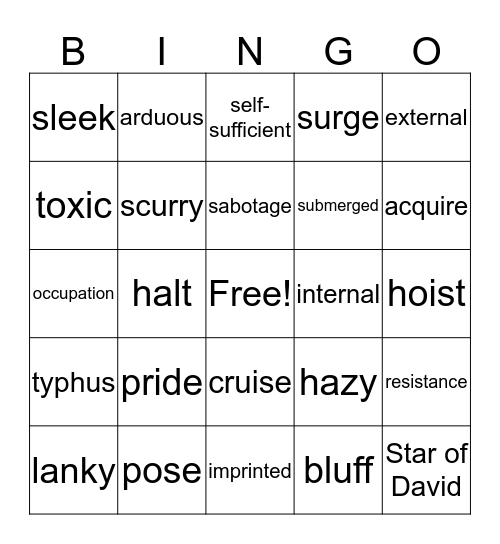 Vocabulary Bingo Card