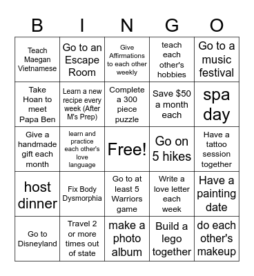 H&M's Couple Goals Bingo Card