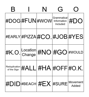 Lexicalized Fingerspelling Bingo Card