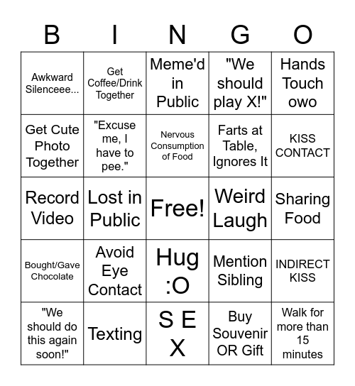 KELLY Date Bingo Card