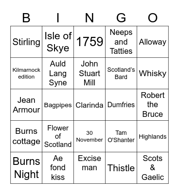 BURNS NIGHT Bingo Card