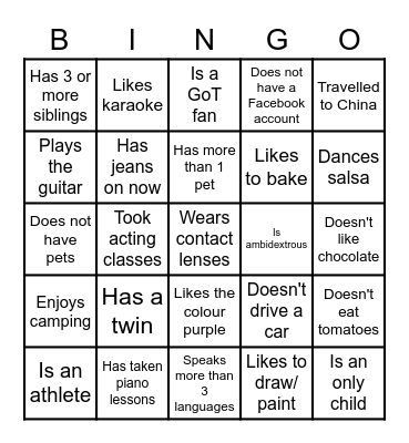 Get to know your colleagues Bingo Card