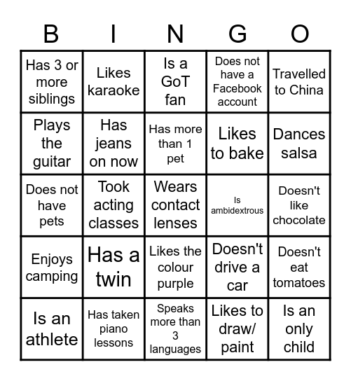 Get to know your colleagues Bingo Card