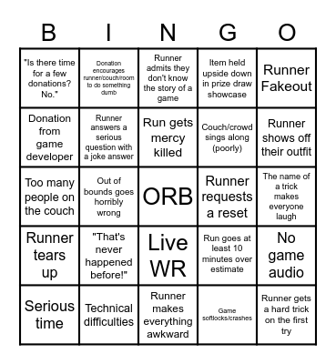 AGDQ 2023 Bingo Card