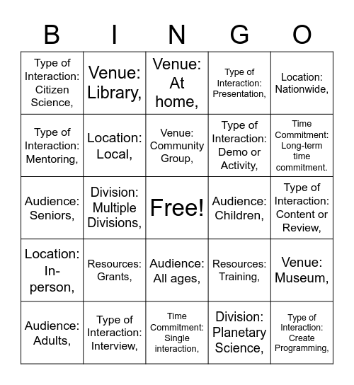 Untitled Bingo Card