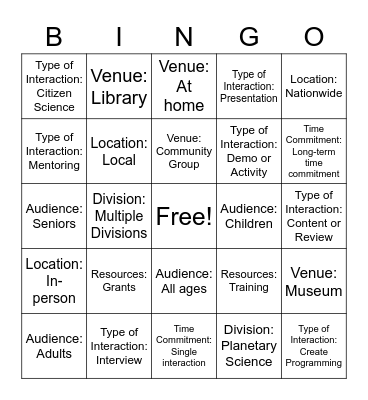 SciAct Bingo: I spoke to someone about engaging with ... Bingo Card