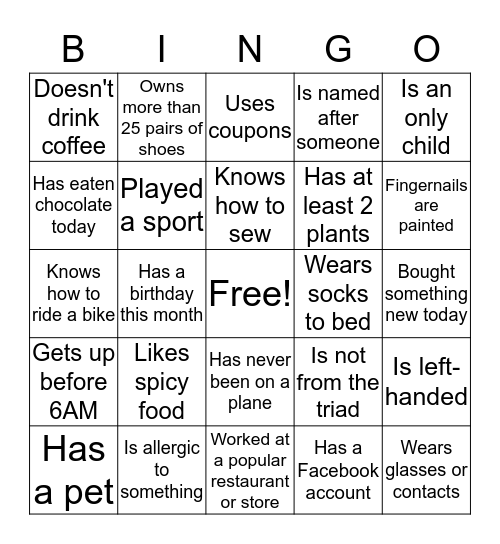 Icebreaker Bingo Card