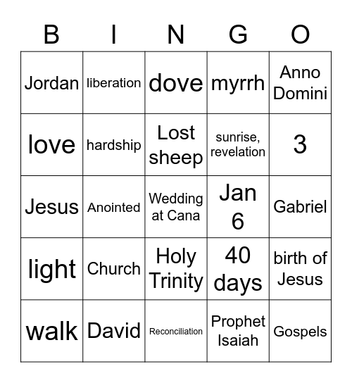 6th Grade CCD - 1st Semester Bingo Card