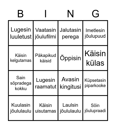 Jõuluvaheaeg Bingo Card