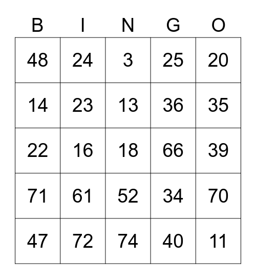 Dr Sololek Round 1 [Numbers] Bingo Card