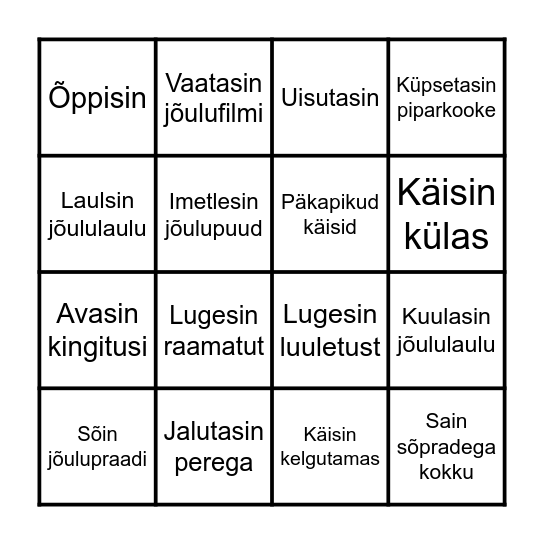 JÕULUVAHEAEG Bingo Card