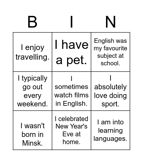 Untitled Bingo Card