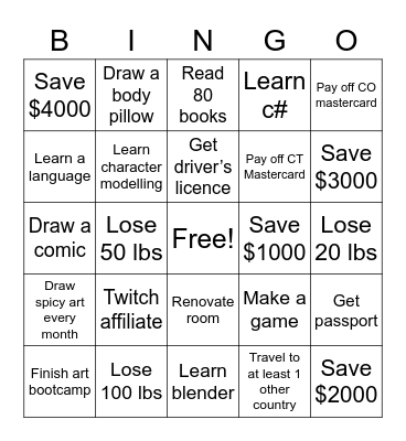 New Year’s Resolution Bingo Card