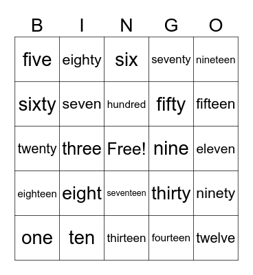 Number Words Bingo Card