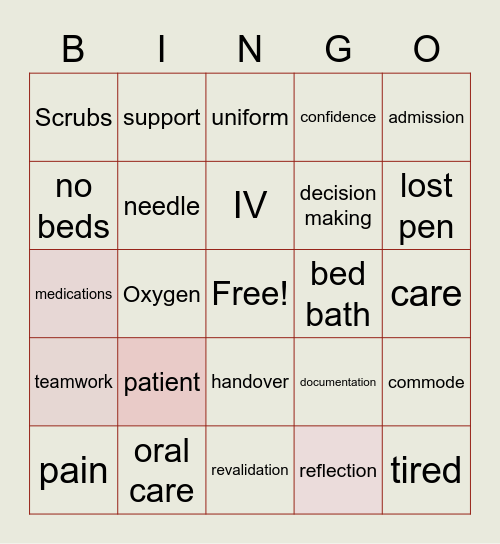 Nursing Bingo Card