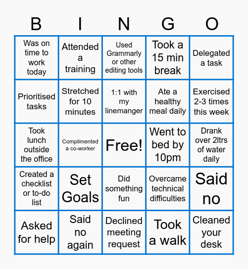 @kit4profs Productivity Bingo Card