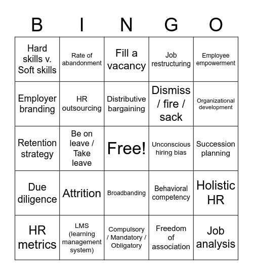 HR Bingo Card