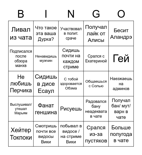 Бинго Есаул чата Bingo Card