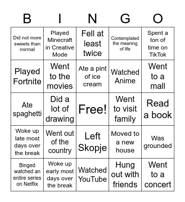 Back From Fall Break! Bingo Card