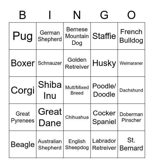 Play Wash Pint | Breed Bingo Card