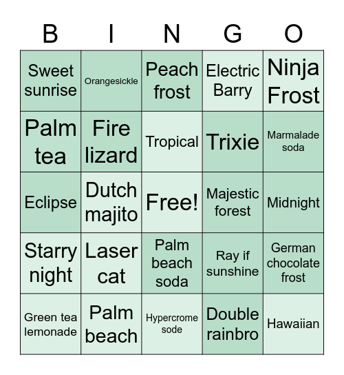 Dutch Bros bingo Card