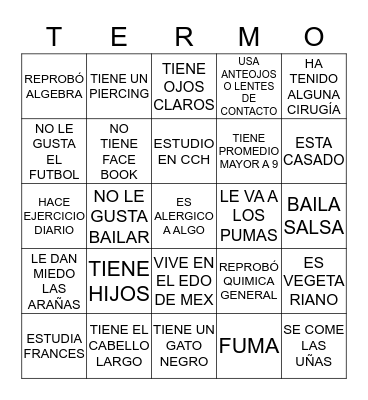 TERMO Bingo Card