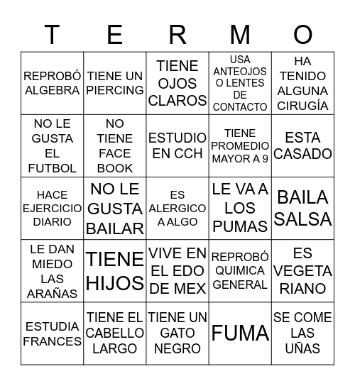 TERMO Bingo Card