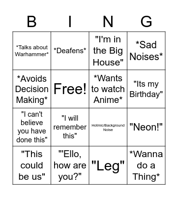 Jaxar Bingo Card