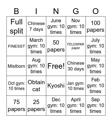 Resolutions 2023 Bingo Card