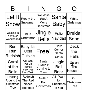Holiday Song Bingo Card