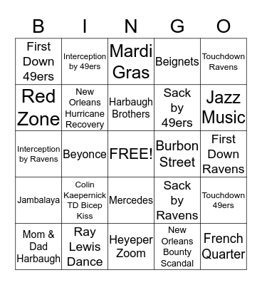 BIG GAME CBS BROADCAST BINGO Card